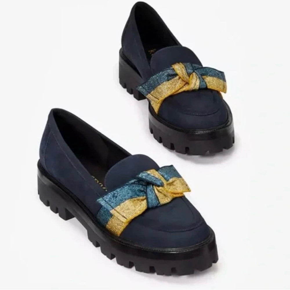 ♠️kate spade Leandra Lug Sole Loafer, Blazer Blue/Gold EUC